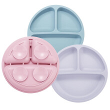 PandaEar 3 Pack Toddler Plates, Silicone Divided Suction Plate for Babies, BPA-Free 100% Food-Grade Silicone Unbreakable Baby Plate (Pink/Purple/Blue