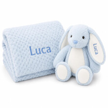 Lobeko Personalised Baby Blanket and Bunny Gift Set, Embroidered Name