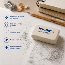MILAN 406 Gomme en plastique blanc, 6,8 x 4 x 1,7 cm, effacement précis sans bavures pour dessin et bureau