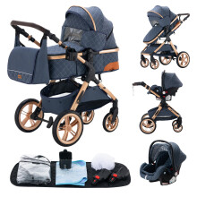 YAZOCO 3 in 1 Prams, Pushchair with Height Adjustable Handle, Travel System Pram with Changing Bag, Baby Stroller with Aluminum Frame for Newborn 0-4