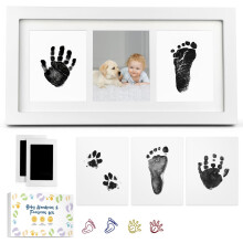 MOXTOYU Baby Hand and Footprint Kit, 2 Clean-Touch Framed Photo Kit with 6 Imprint Cards, Non-Toxic to Newborn Baby with 4 Cute Clips, Perfect New Bab