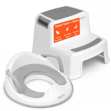 Babycurls Toddler Toilet Training Seat with Handles and Non Slip Double Step Stool Combo - Secure Fit, Anti-Slip Surface and Lightweight Portable Des