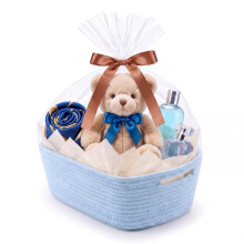 VIRETH HAUS Small Woven Basket with Gift Bag, Ribbon, Wrap Paper