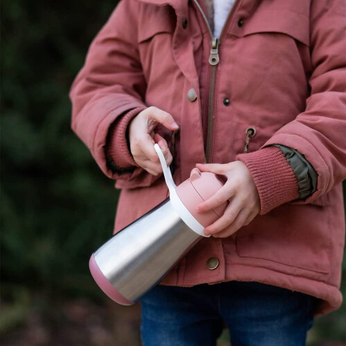 BEABA Béaba 2 in 1 Childrens Stainless Steel Bottle, Bottle/Glass Function, Push Button for Easy Opening, Solid, Healthy, Removable Handles, Stainless Stee 1