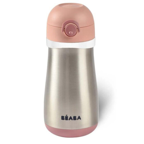 BEABA Béaba 2 in 1 Childrens Stainless Steel Bottle, Bottle/Glass Function, Push Button for Easy Opening, Solid, Healthy, Removable Handles, Stainless Stee 2