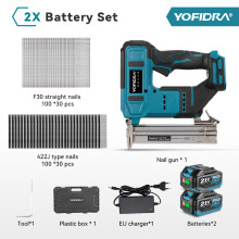 YOFIDRA Pistolet à clous et agrafes 2-en-1 F30 422J, moteur sans balais, compatible batterie Makita 18-21V, Lot de 2 batteries
