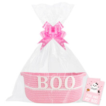 Lotvic Halloween Boo Gift Basket, Empty Hamper Basket with Cellophane Bags, Pull Bows and Greeting Card, Cotton Rope Boo Gift Baskets with Handles fo