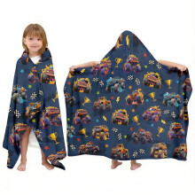 NEIUJADK Kids Monster Truck Hooded Bath Towel for Boys 3-10, 30"x50" Soft Absorbent Cotton Wearable Poncho Beach Towel with Hood & Snap Buttons