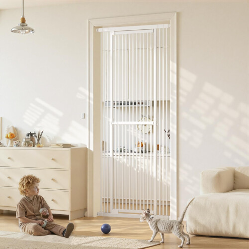 Gardner Pet Extra Tall No-Drill Cat Gate,Adjustable Steel Safety Gate,White