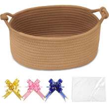 COMSE Empty Small Gift Basket with Bag and Ribbons, Solid Camel