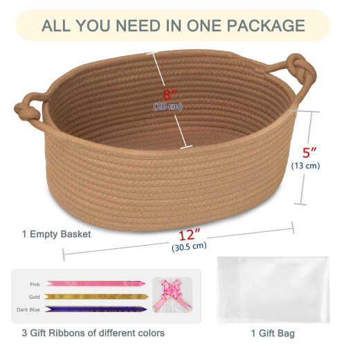 COMSE Empty Small Gift Basket with Bag and Ribbons, Solid Camel 1
