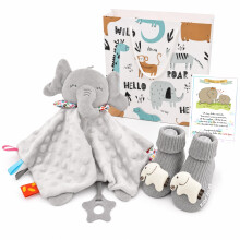 UNMOT Baby Gift Set, Grey Elephant Comforter and Baby Socks, 4PCS