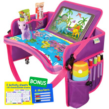 ECOFANTASY Kids Car Seat Tray & Travel Table with Tablet Holder – Pink