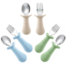 PandaEar 6 Pack Toddler Cutlery Set, Baby Fork and Spoon Set, Silicone Stainless Steel Kids Childrens Cutlery Set, Silverware Spoon and Fork Set with