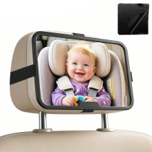 Baby Car Mirror for Back Seat - DualStrap Stable Baby Mirror for Car Rear View, Shatterproof Convex Rear Facing Car Seat Mirror with Cleaning Cloth,