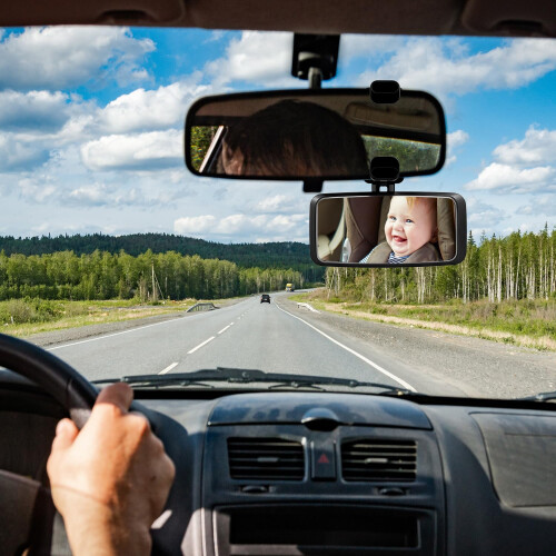 QWORK Car Rear Mirror, Clip-On Rear View Mirror, 360 Rotatable Rear View 1