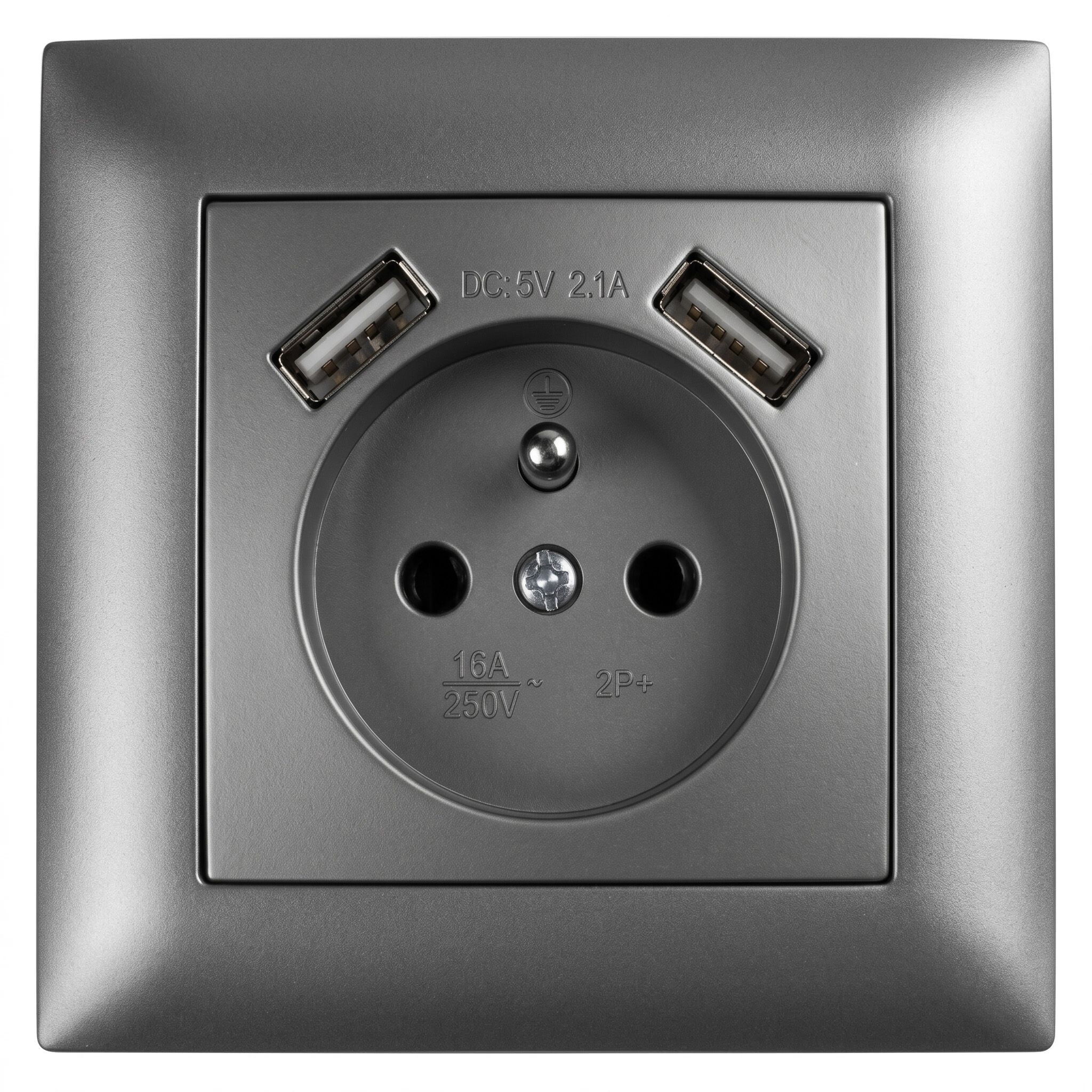 Single Grounded Socket With Frame + 2x Usb-a Oste Jnh003-g Grey on OnBuy