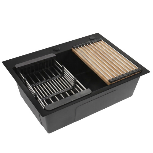 Steel Sink With 3-piece Accessory Set Rea Liam Black Grey accessories