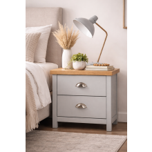 Bedside Table with 2 Drawer Nightstand Bedroom Furniture-Oak & Grey