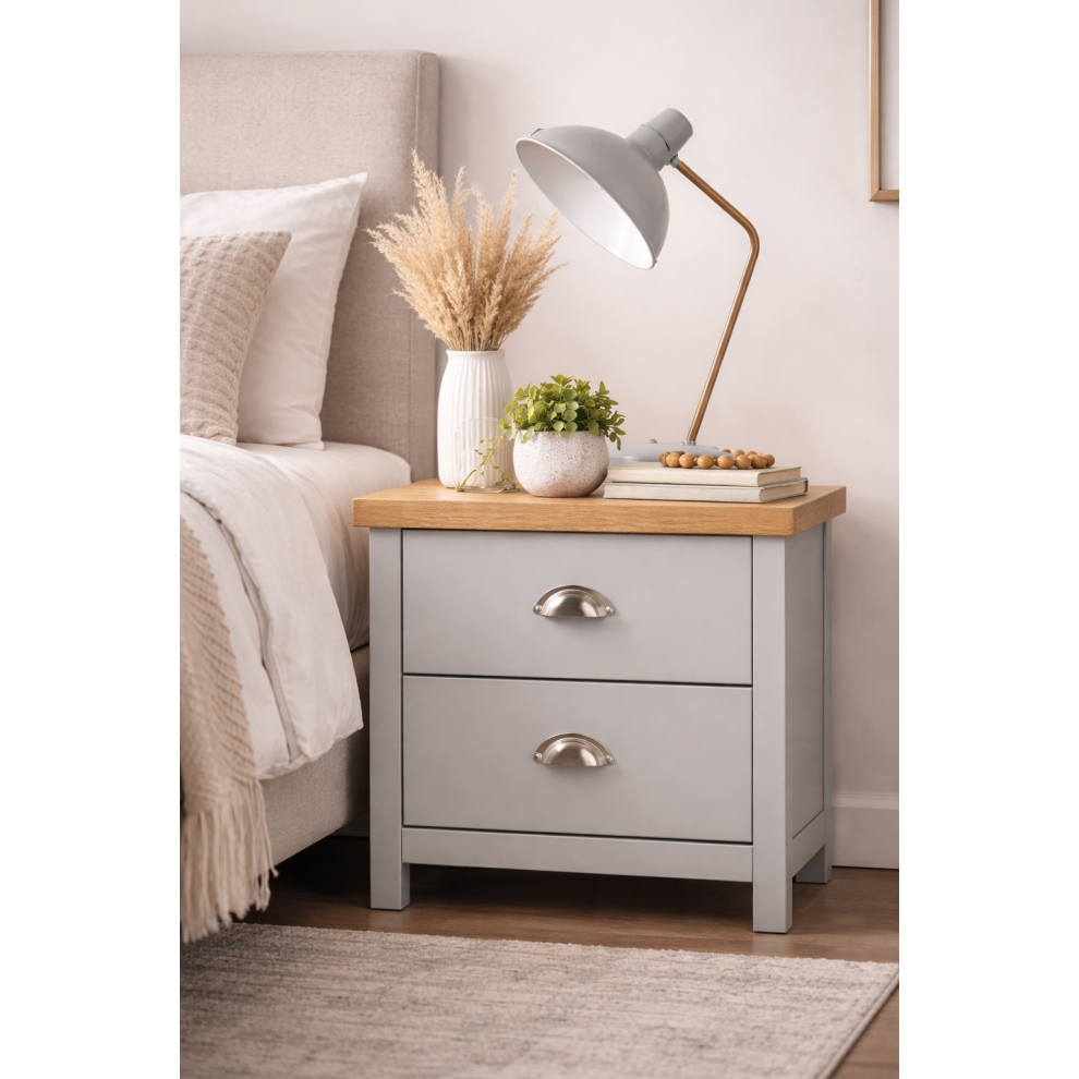 Spot On Dealz Bedside Table With 2 Drawer Nightstand Bedroom Furniture-Oak & Grey
