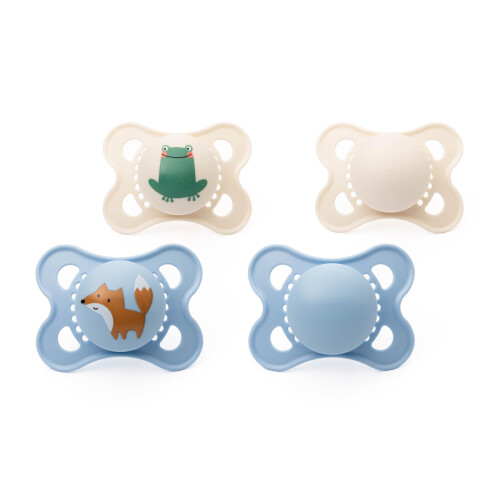 MAM MAM Original Dummies, 0-6M, 4 Pack, Orthodontic Design, Blue/Linen