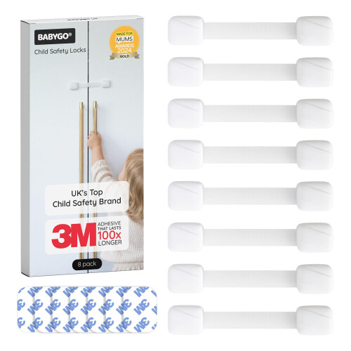 BABYGO Child Safety Cupboard Locks, 8 Pack, Extra Strong 3M