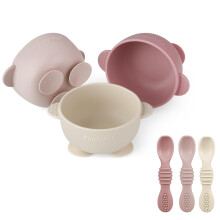 PandaEar 3 Pack Baby Suction Bowls with 3 Spoons, Stay Put Silicone Food Bowl Babies Led Weaning Supplies for Kids Toddlers, BPA-Free (Pink Rose Line