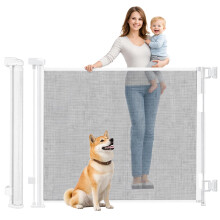 CROWNSHOP Retractable Mesh Stair Gate for Baby and Dog 140cm x 86cm White
