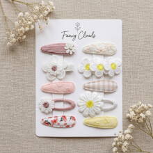 10 Pack Baby Hair Clips for Girls Toddler - Neutral Snap Hair Clips with Embroidery Daisy Flower, Handmade Kids Hair Accessories Barrettes for Baby G