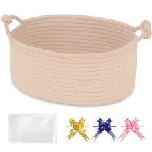 BOSROTY Small Empty Gift Basket with Bag & Ribbons, Beige