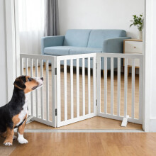 SFJC Dog Gate Indoor, Freestanding Dog Fence for The House, Doorways, Hallways,or Stairs,Pet Gate Foldable Wooden,Expandable 24" Height 3 Panels,Whit