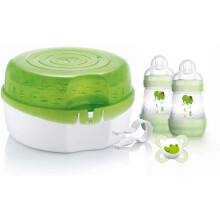 MAM Microwave Steriliser | Comes with 2X MAM Easy Start Anti-Colic Bottle and Soother | for Quick and Easy Steam Sterilisation | Sterilises 6X Bottle