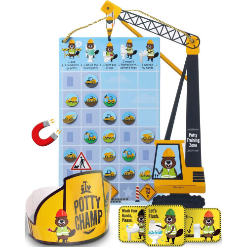 Potty Training Chart for Boys with Reusable Stickers (Utility Crane)