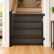 Premium Baby Fabric Retractable Stair Gate, Black, 120cm Width, 86cm Height | For Your Little One - Black