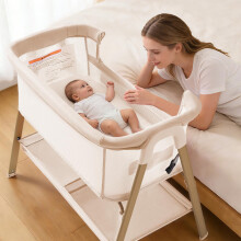 cozydwells Next to Me Crib, 3 in 1 Baby Beside Crib for Babies from Birth to 9kg, Portable Travel Cot Bed with Wheels, Storage, Mosquito Net and Matr