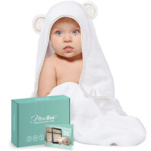 MINIBOO Premium Bamboo Baby Towel with Hood - Super Soft and Absorbent Hooded Baby Towel for Newborn, Infant and Toddler - Hypoallergenic Baby Bath T