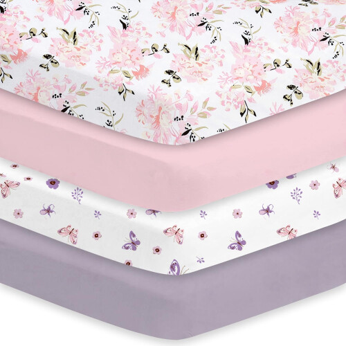 Little Grape Land Cot Bed Sheets 120 x 60 cm, Baby Fitted Sheets 4 Pack