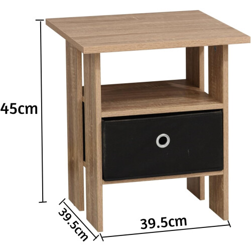 Spot On Dealz Side Table with Black Basket in Oak Finish Nightstand Bedside Table 1