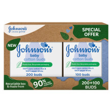 Johnson's Baby Cotton Buds, 200 Sticks (2 Pack), Soft and Gentle on Baby's Delicate Ears and Nose, Pediatrician Approved, Suitable for Newborns and U