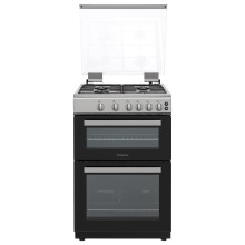 Statesman GDL60S Double Oven Gas Cooker with Glass Lid & Closed Door Grilling, 4 Gas Burners, 60cm Wide, Silver