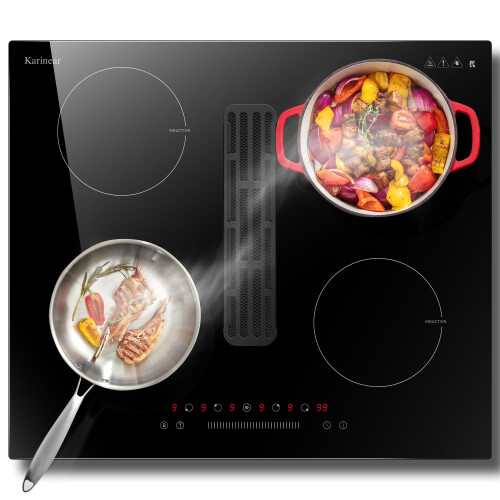 Karinear Induction Hob with Extractor Hood, 6400W, 9 Speeds, Touch Control with Timer, Safe Lock, Boost, Fume Extraction Function