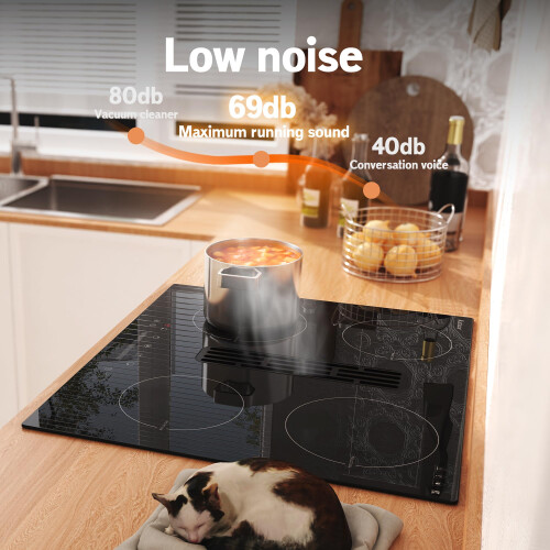 Karinear Induction Hob with Extractor Hood, 6400W, 9 Speeds, Touch Control with Timer, Safe Lock, Boost, Fume Extraction Function 2