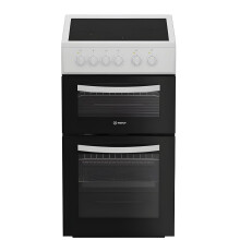 Indesit ITE5VMW 50cm Electric Ceramic Cooker – White, Freestanding Oven and Hob, Fan Assisted Main Oven, Ceramic Hob with 4 Zones, Double Cavity, Ea