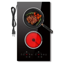 Pladeca 12 Inch Electric Ceramic Cooktop, 2 Burner Built-in Electric Cooktop with 9 Power Levels, Touch Control, Timer, Child Lock and Residual Heat