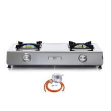 NJ NGB-200 Portable Gas Stove 2 Burner Portable Camping Hob 70cm Stainless Steel Wok 7.2kW (Butane 29mbar Screw-on)