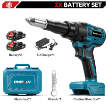 ONEVAN Pistolet à rivets électrique sans fil, moteur sans balais 1200W, 25000N, compatible batterie Makita 18V avec chargeur EU