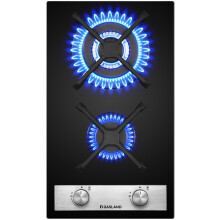 GASLAND GH30BF 30 cm Built-in Gas Hob, Black Glass 2 Burner Cooktop with Wok Burner, LPG/NG Convertible, 5200 W