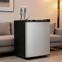 Koioplie 1.6 cubic foot compact refrigerator, single-door mini-fridge, with stainless steel door, black