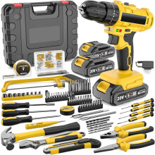 Ensemble d'outils de perçage 148 pièces, Perceuse-visseuse sans fil 20V avec batterie, chargeur et mallette