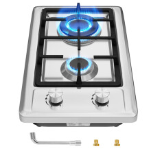 Gas Hob,Built-in Stainless Steel Gas Hob 2 burners with Flame Failure Protection,Cast iron grille,Power cable110cm/43in,Cast Iron Pan Support,includi